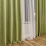 Комплект штори 2 шт 280х250 см мікровелюр Світло-зелений, тюль бамбук 400 см Тепло-білий, фото 6