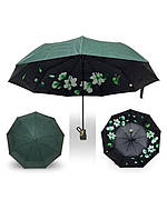 Зонт женский Susino полуавтомат зеленый с цветами под куполом