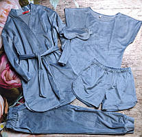 Підлітковий домашній комплект 5 в 1, піжама та халат, велюровий комплект