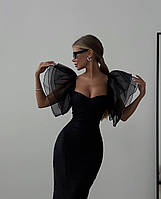 Плаття жіноче довге костюмка + рукава органза на потайній блискавці 42-44; 44-46 "BELYAKOVA" от производителя