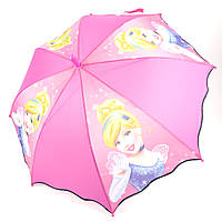 Зонтик трость полуавтомат для ребенка, Розовый с принтом "Золушка"