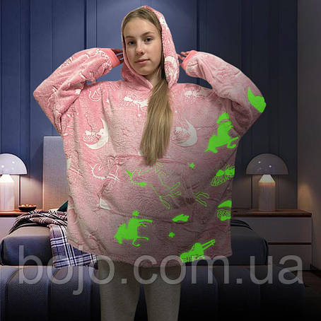 Дитяча толстовка-плед Glowin the dark Starry Night JN-103, флісова, світиться в темряві, Рожевий / 5, фото 1