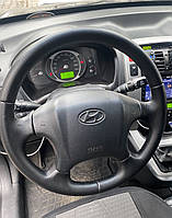 Чехол на руль Hyundai Tucson 2004-2014 со спицами черная эко-кожа Хюндай Туксон