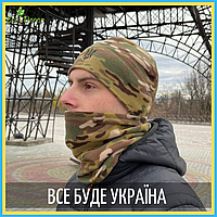 KR Комплект шапка + баф зимовий на флісі, армійський теплий з гербом України мутикам