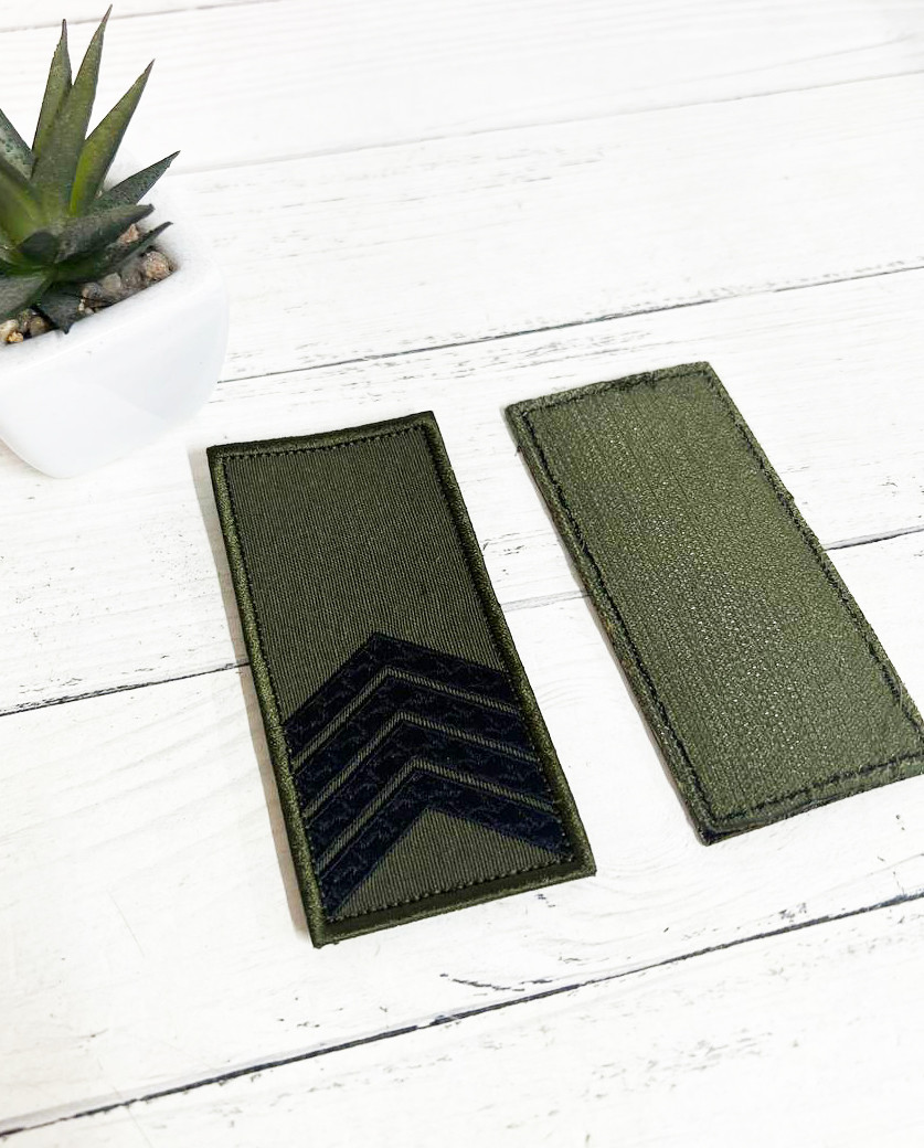 Шеврон нашивка на липучці погон звання Старший Сержант ЗСУ 5х10 см олива, фото 1