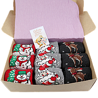 Подарочный набор зимних женскиї носков на Новый Год св.Николай Рождество 9 пар