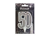 Свічка ювілейна "50" СРІБЛО 7см. PELICAN