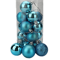 Елочные украшение шары голубые Набор 20 шт, 4см глянец, матовые, блески