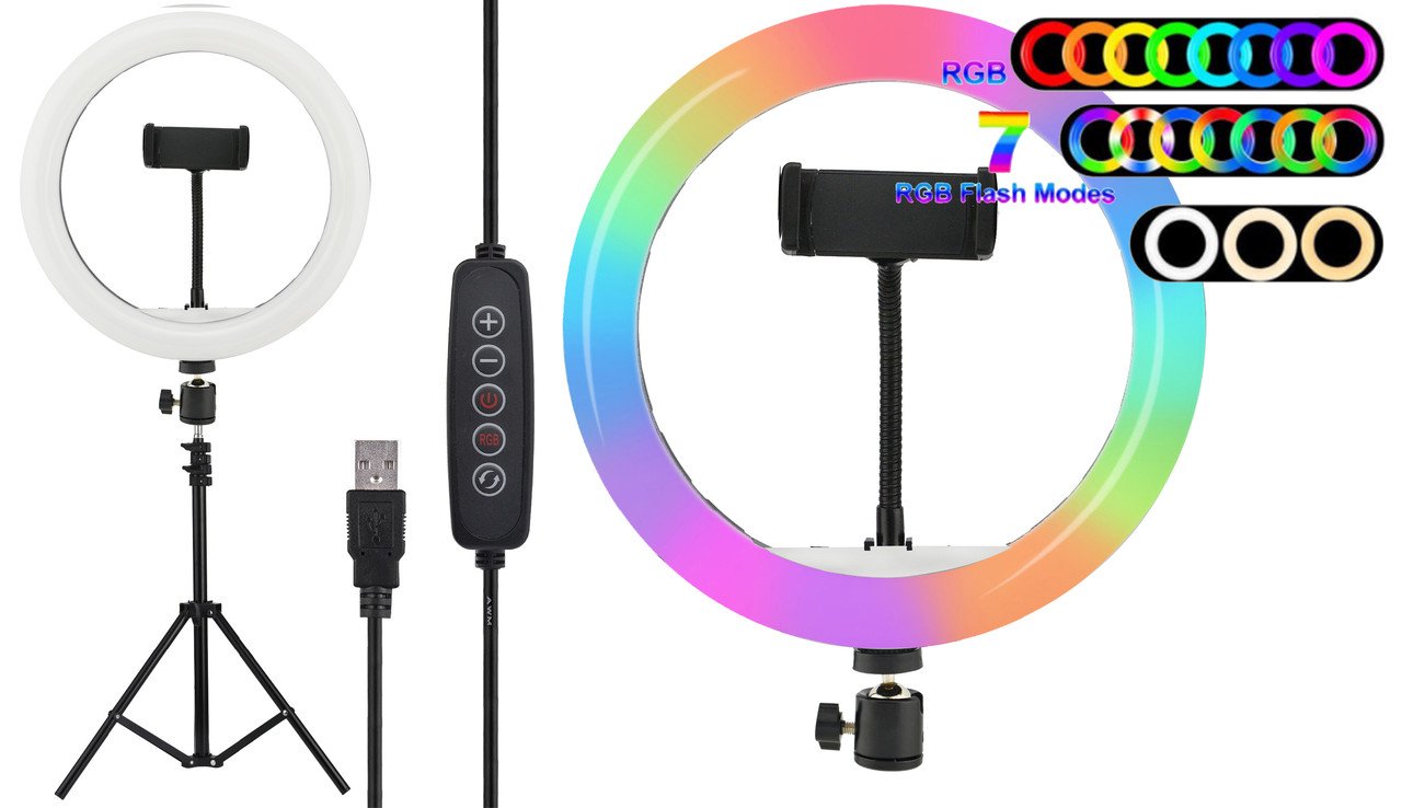 Кільцева LED RGB лампа діаметром MJ30 30 см з пультом Black (7618)