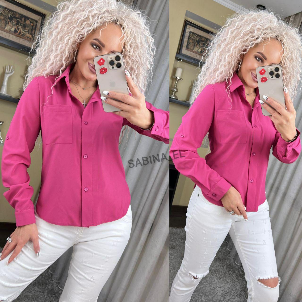 Жіноча стильна базова сорочка з регульованим рукавом (Розмір S, L, XL), Малинова