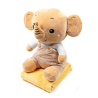 М'яка іграшка з пледом 50 см Слоненятко коричневий (іграшка+подушка+плед)