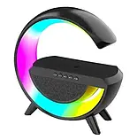 Настільна смарт лампа нічник BT2301 RGB G-Smart Light з бездротовою зарядкою та Bluetooth колонкою Чорний, фото 3