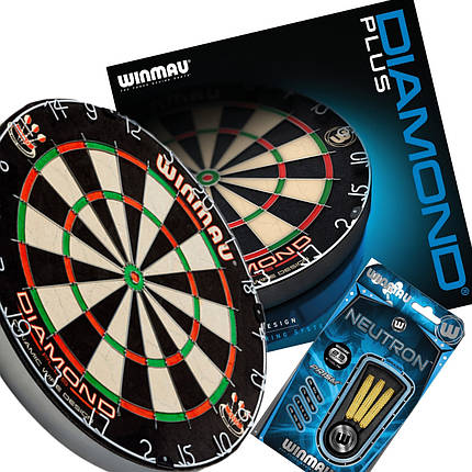 Фірмовий набір для гри в дартс-мішень зі справжнього сизалю Diamond Winmau Англія з дротиками, фото 1