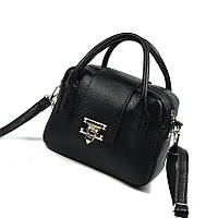 Жіноча чорна маленька сумочка з натуральної шкіри через плече, Шкіряна міні сумка крос-боді з ручками