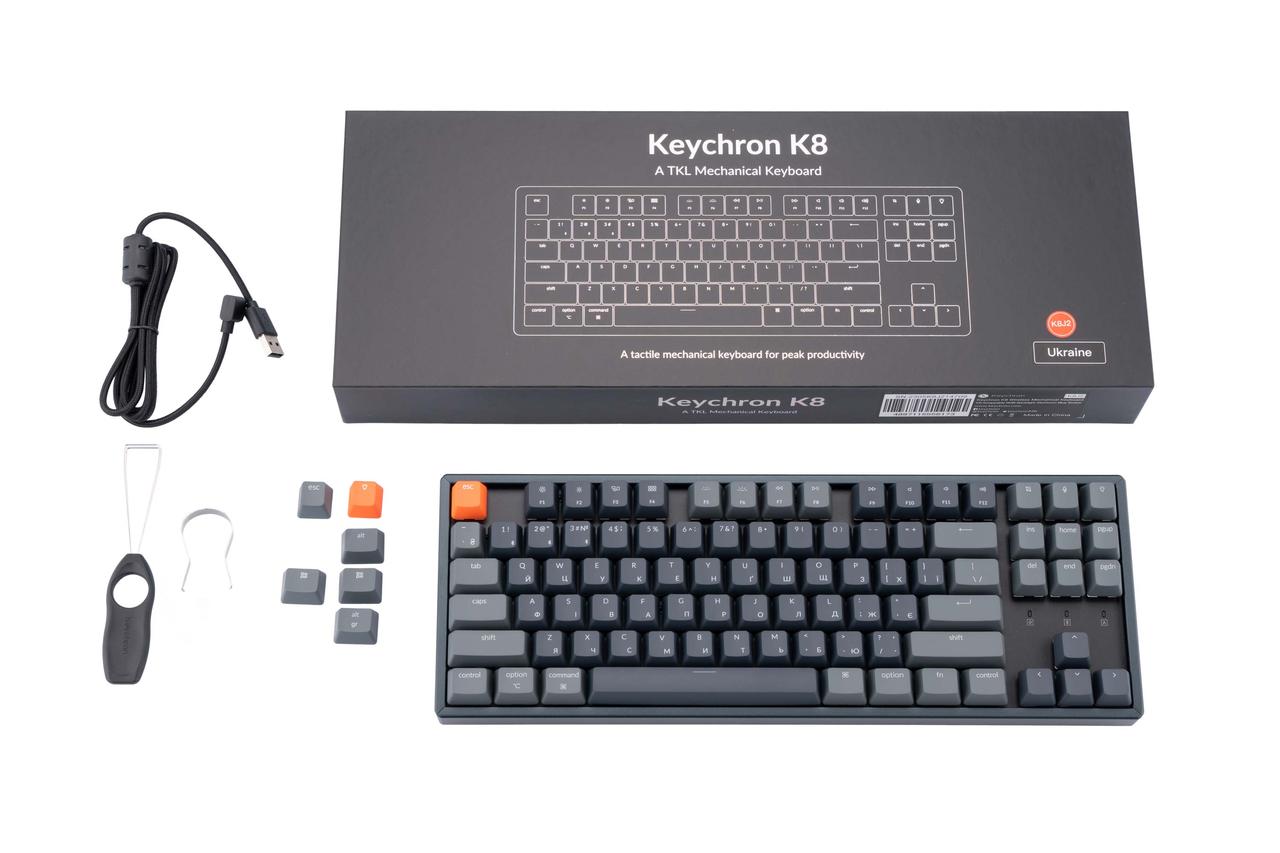 Keychron Клавіатура механічна K8 87Key, Gateron G Pro Blue, Hot-Swap, BT/USB-A, EN/UKR, RGB, Чорний