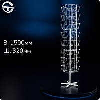 Стойка вертушка "открыточная" 6 граней, 48 кармана, белая. Торговый стенд для аксессуаров, рекламы, брошюр