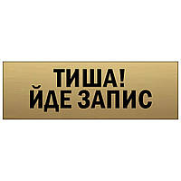 Табличка з інформацією металева «Тиша! Йде запис» прямокутна 300х100 мм