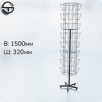 Стойка вертушка "открыточная" 6 граней, 48 кармана, черная. Торговый стенд для аксессуаров, рекламы, брошюр