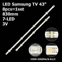 LED подсветка Samsung TV 43" V5DN-430SMA-R1 V8DN-430SMA-R1 UE43J5300AU UE43N5300AU UE43N5380AU UE43N5500AU 8шт