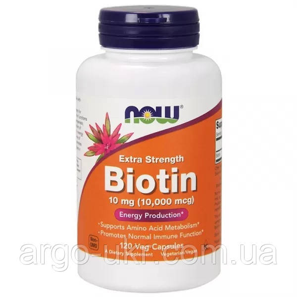 Біотин 10000 мкг США Biotin NOW 120 капсул (для шкіри, волосся, нігтів, імунітет, дисбактеріоз, схуднення), фото 1