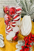 Набір новорічних іграшок (24 шт.). Кулі 6 см. Колір червоний + білий