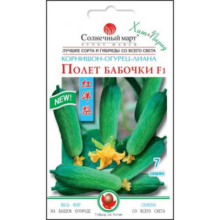 Насіння огірка Політ метелика F1, 7 насінин — швидкостиглий, партенокарпічний, дійсний до 11.21, УЦІНКА, фото 1