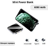 Портативный аккумулятор для смартфона Мини PowerBank 6000 mAh (белый)