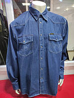 Мужская плотная рубашка джинсовая батал