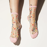 Новые прозрачные носки с узором Розовый