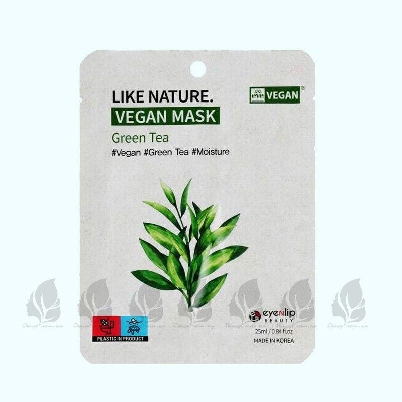 ТКАНЕВАЯ МАСКА ДЛЯ ЛИЦА С ЗЕЛЕНЫМ ЧАЕМ EYENLIP LIKE NATURE VEGAN MASK PACK GREEN TEA - 25 МЛ - фото 1 - id-p2055812863