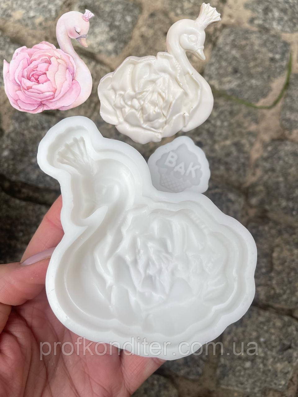 Ексклюзив! Силіконовий молд для шоколаду та ін "Лебідь з квіткою", фото 1