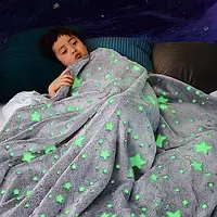 Плед со звездочками и луной светящийся теплый и нежный Magic Blanket 100х150 Серый