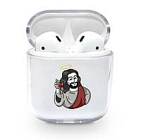 Прозорий силіконовий чохол Apple AirPods з малюнком — Jesus (KAP1171)