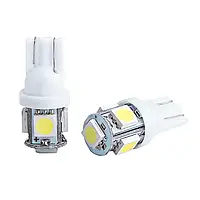 Світлодіодні LED лампочки з цоколем T10 (W5W, 9V-12V,5050-5smd БІЛІ), безцокольні лід лампи в габарити / 2шт