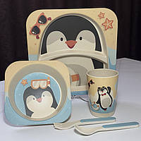Набор детской бамбуковой посуды пингвин