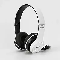 Бездротові навушники P-47 Bluetooth + MicroSD + FM Радіо чорні з білим