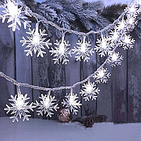 Новогодняя гирлянда на елку "Снежинки", 5м, 20 LED, 220В, динамический режим