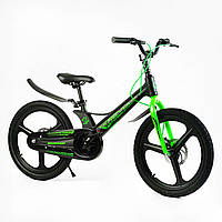 Велосипед детский двухколесный 20" дюймов Corso "REVOLT" MG-20118 магниевая рама, литые диски, черно-салатовый