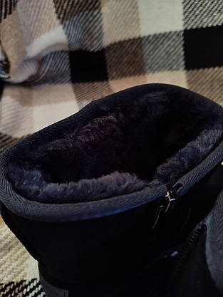 UGG Угги мужские черные со змейкой (h-20 см) ЗАМША натуральная полусапожки теплые зимние, фото 4