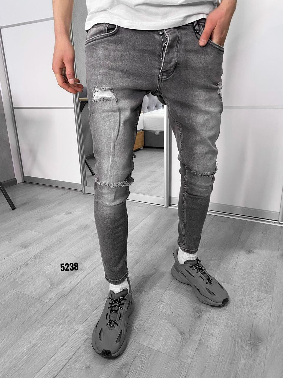 Джинси чоловічі вузькі сирі з потертостями Skinny, фото 1