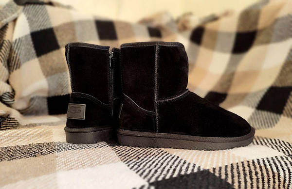 UGG Угги мужские черные со змейкой (h-20 см) ЗАМША натуральная полусапожки теплые зимние, фото 3