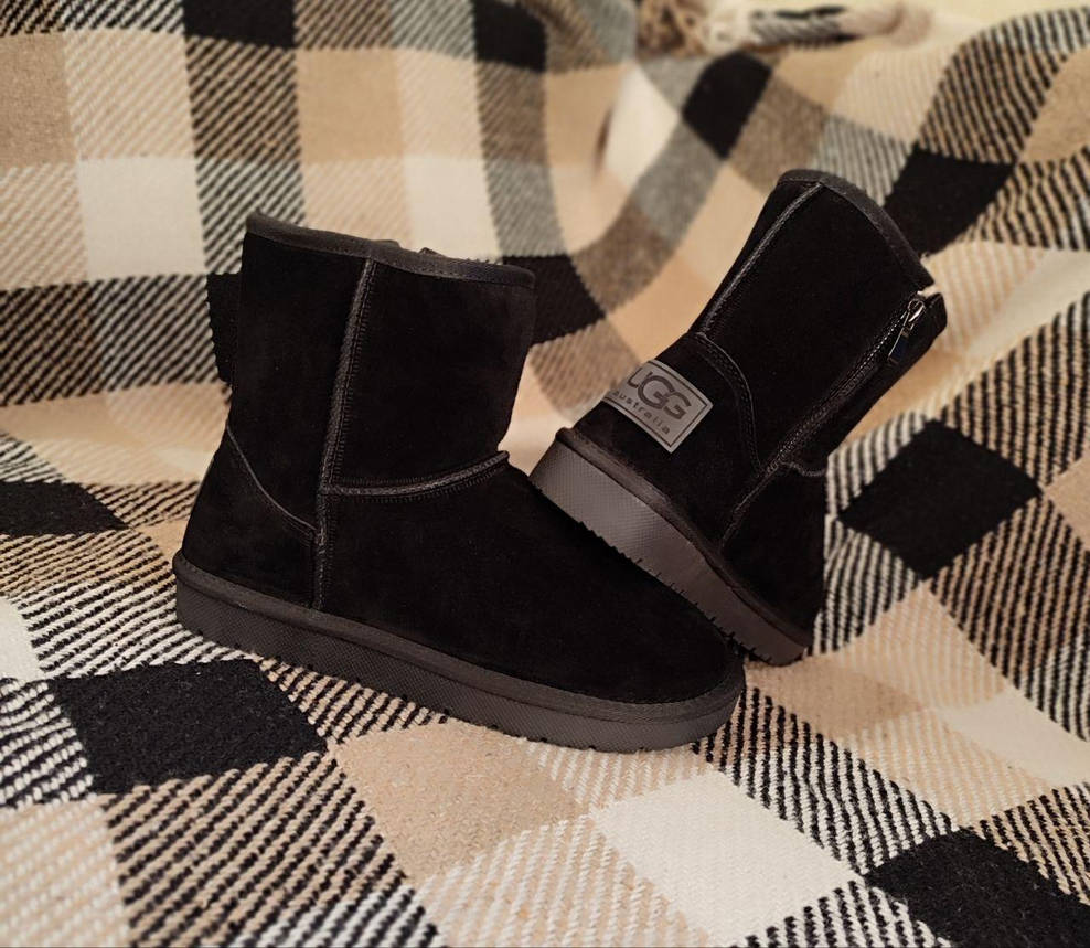 UGG Угги мужские черные со змейкой (h-20 см) ЗАМША натуральная полусапожки теплые зимние, фото 1