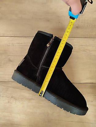 UGG Угги мужские черные со змейкой (h-20 см) ЗАМША натуральная полусапожки теплые зимние, фото 6