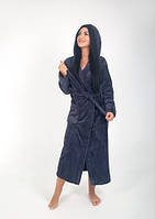 Махровий довгий халат з капюшоном, жіночий, розмір: S M L XL Графіт