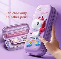 Пенал школьный 3Д фиолетовый Единорог для девочки