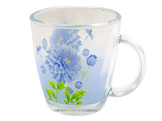 Чашка скляна для чаю/кави 380мл Синя жоржина арт. ост 3 ТМ INTEROS BP