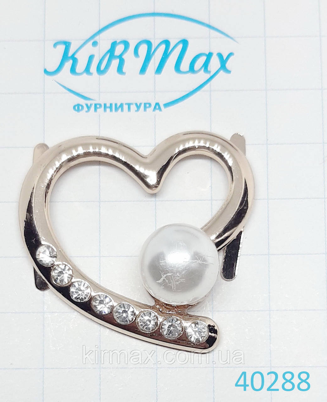 Металева фурнітура серця з перлиною та камінням, фото 1