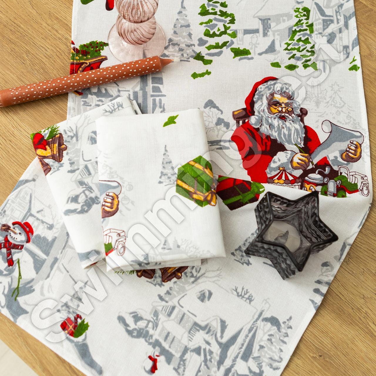Набір новорічних кухонних лляних рушників - серветок 5 шт 35х75 см  " Санта "