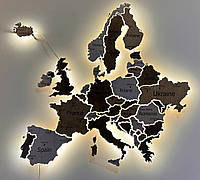 Карта Европы на акриле с подсветкой между странами цвета Terra 100х97см