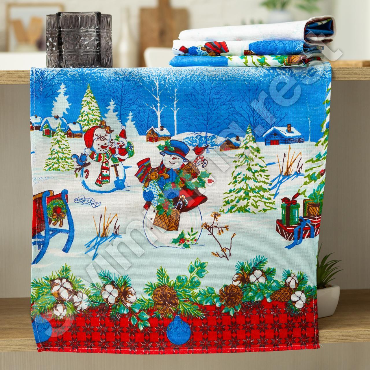 Набір новорічних кухонних лляних рушників - серветок 5 шт 35х75 см  " Хуртовина "